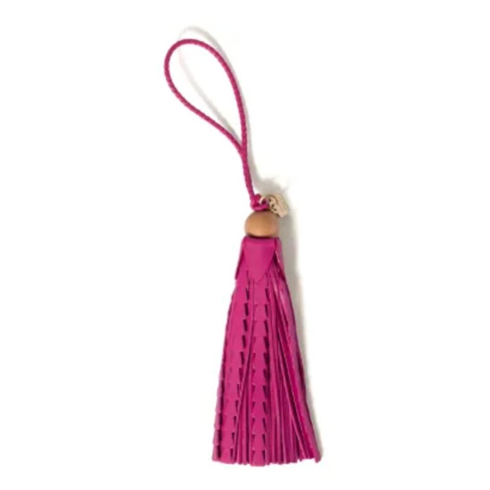 Miu Miu‎ Bag Charm Leather Keychain NEW, Pink Tassel with wood top